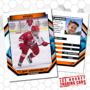 Ishockeysamlarkort i snygg orange-vit design visitkort