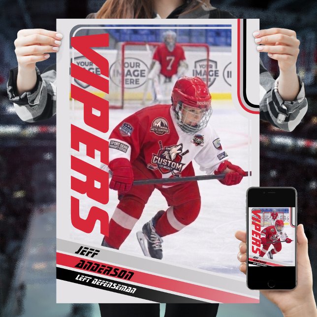 Ishockeysamlarkort  poster (Unleash the ultimate power of customization with our red and black ice hockey Poster)