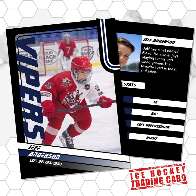 Ishockeysamlingskort i Dynamiskt blåsvart (Proudly share youre kids' achievements with this blue and black card)