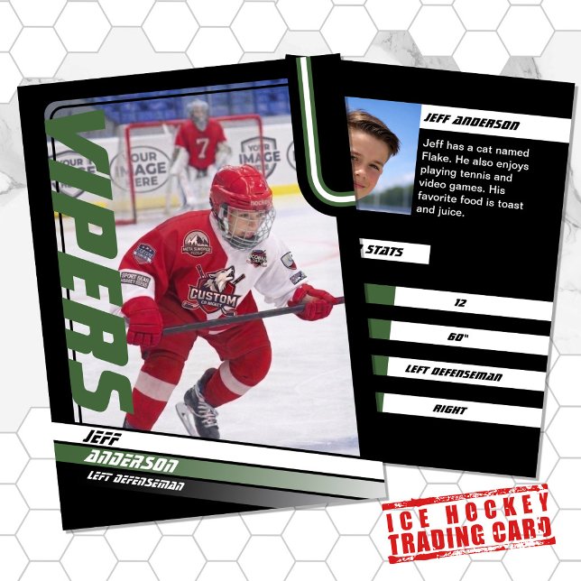 Ishockeysamlingskort i Dynamiskt Grönt Svart (Proudly share youre kids' achievements with this green and black card)