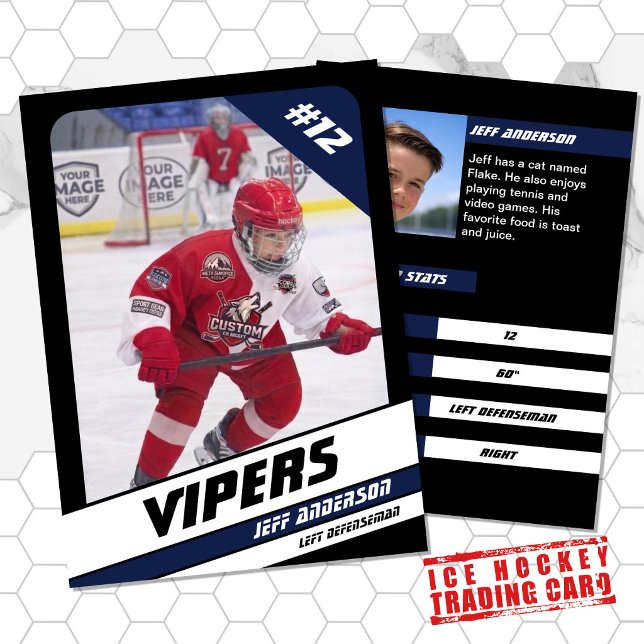 Ishockeysamlingskort i livfull blå svart (Proudly share youre kids' achievements with this blue white card)