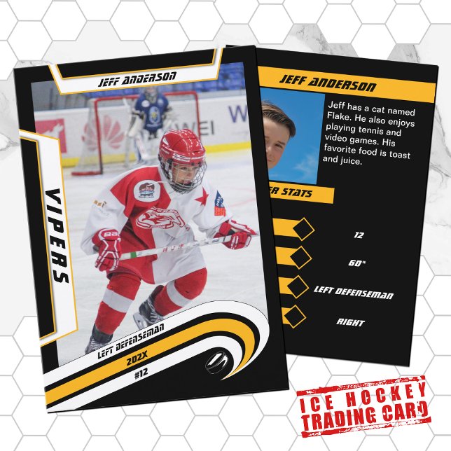 Ishockeysamlingskort i livlig gul färg (Sunny vibes for young hockey champs! Cool yellow hockey trading card - a perfect souvenir and gift )