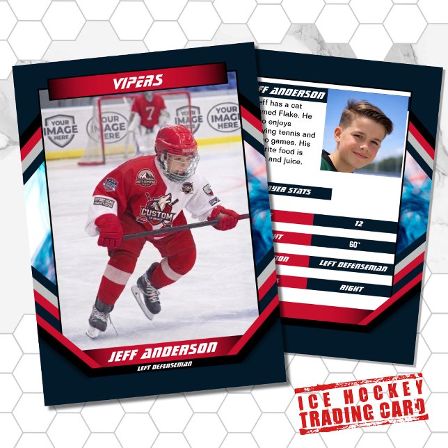 Ishockeysamlingskort i svalt rött mörkblått visitkort (Ice Hockey Trading Card: Stylish design, dynamic action. Perfect for kids and fans!)