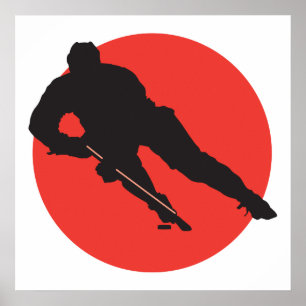 ishockeysilhuette-röd cirkel poster
