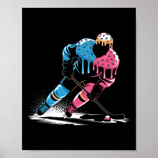 Ishockeyspelare Glass Drip Pojkar Flickor Ungdom Poster (Framsidan)