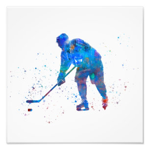 Ishockeyspelare i akvarell fototryck
