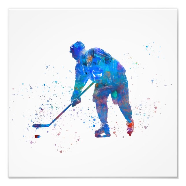 Ishockeyspelare i akvarell fototryck (Framsidan)