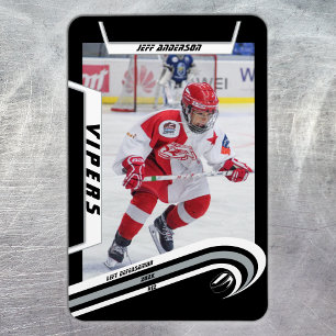 Ishockeyspelare Minnessaker På Livlig Silver Svart Magnet