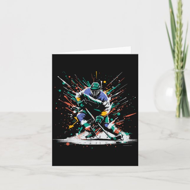 Ishockeyspelare Paint Splatter Art Srts Män Pojkar Kort (Framsida)