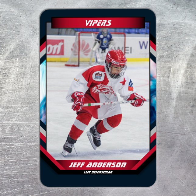 Ishockeyspelare Småsak på snygg blå anpassad Magnet (Ice Hockey Trading Card Magnet: Futuristic design, dynamic action. Perfect for young fans!)