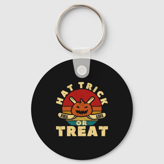 Ishockeyspelare Tränare Halloween Pumpa Hatt Tri Nyckelring (Framsida)