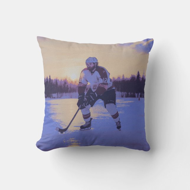 Ishockeyspelare vid soluppgång kudde (Framsida)
