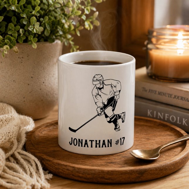 Ishockeyspelares monogram kaffemugg (Skapare uppladdad)