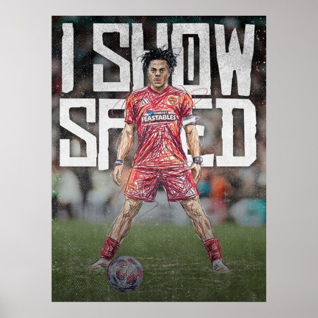 ishowspeed Inspirerad Fotbollillustration Poster (Framsidan)