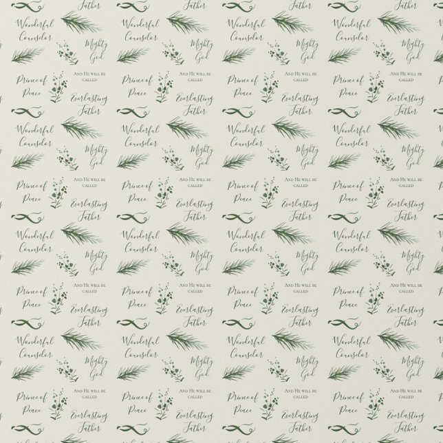 Isiah 9:6 | Hand plockade Gräs Sage Faith jul Presentpapper (Elegant modern Christmas greenery. Wonderful Counselor Bible scripture green and cream.)