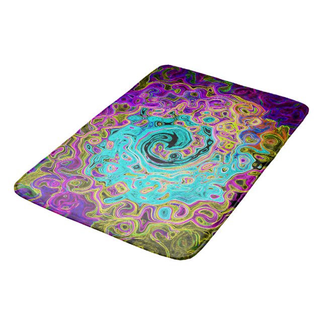 Isig Aqua Blue Groovy Abstrakt Retro Liquid Swirl Badrumsmatta (Vinklad)