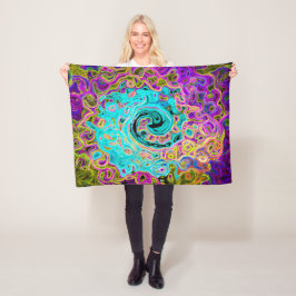 Isig Aqua Blue Groovy Abstrakt Retro Liquid Swirl Fleecefilt