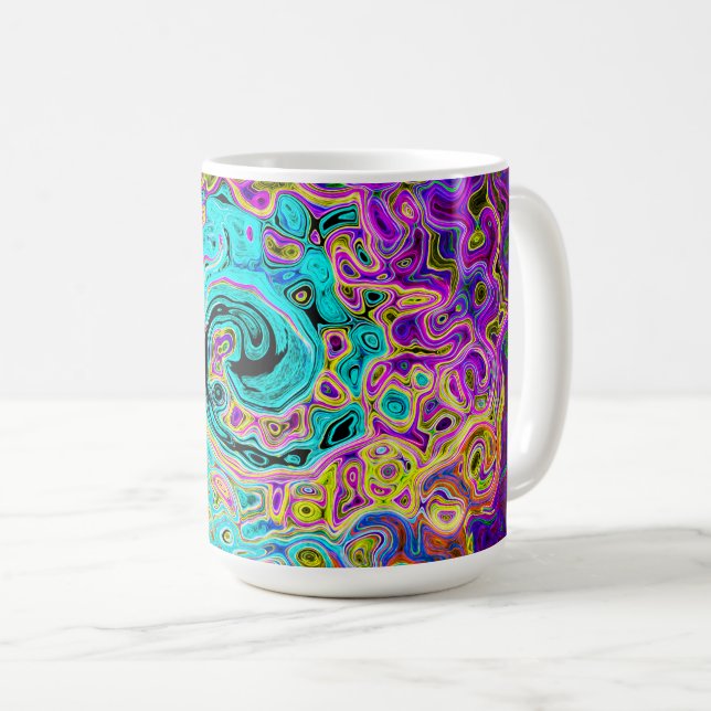 Isig Aqua Blue Groovy Abstrakt Retro Liquid Swirl Kaffemugg (Framsida höger)