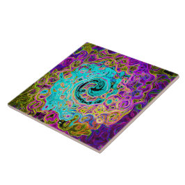 Isig Aqua Blue Groovy Abstrakt Retro Liquid Swirl Kakelplatta