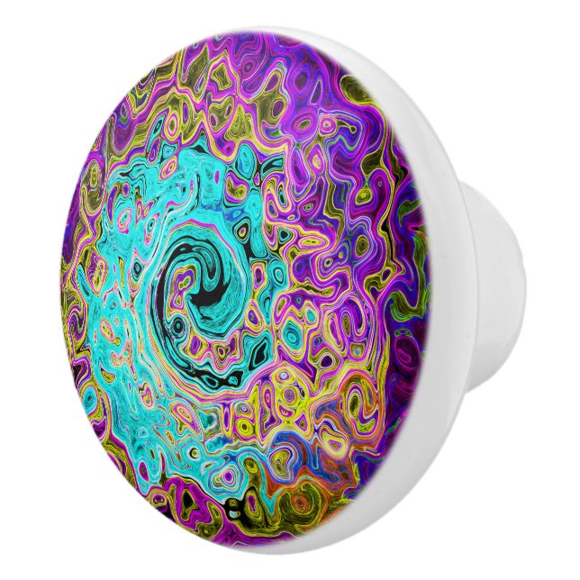 Isig Aqua Blue Groovy Abstrakt Retro Liquid Swirl Knopp (Höger)