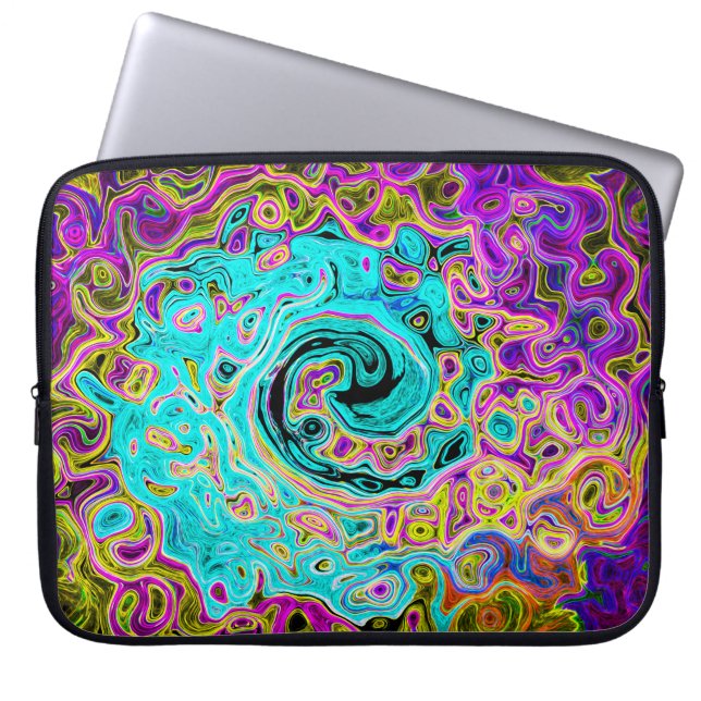 Isig Aqua Blue Groovy Abstrakt Retro Liquid Swirl Laptop Fodral (Framsidan)