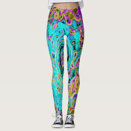 Isig Aqua Blue Groovy Abstrakt Retro Liquid Swirl Leggings