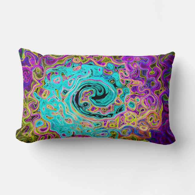Isig Aqua Blue Groovy Abstrakt Retro Liquid Swirl Lumbarkudde (Framsida)