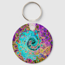 Isig Aqua Blue Groovy Abstrakt Retro Liquid Swirl Nyckelring