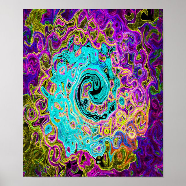 Isig Aqua Blue Groovy Abstrakt Retro Liquid Swirl Poster (Framsidan)