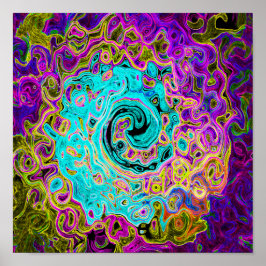 Isig Aqua Blue Groovy Abstrakt Retro Liquid Swirl Poster