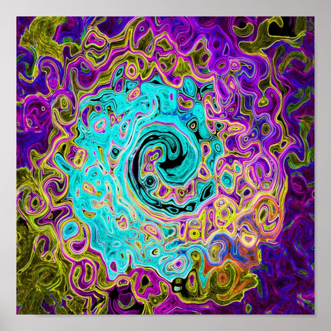 Isig Aqua Blue Groovy Abstrakt Retro Liquid Swirl Poster (Framsidan)