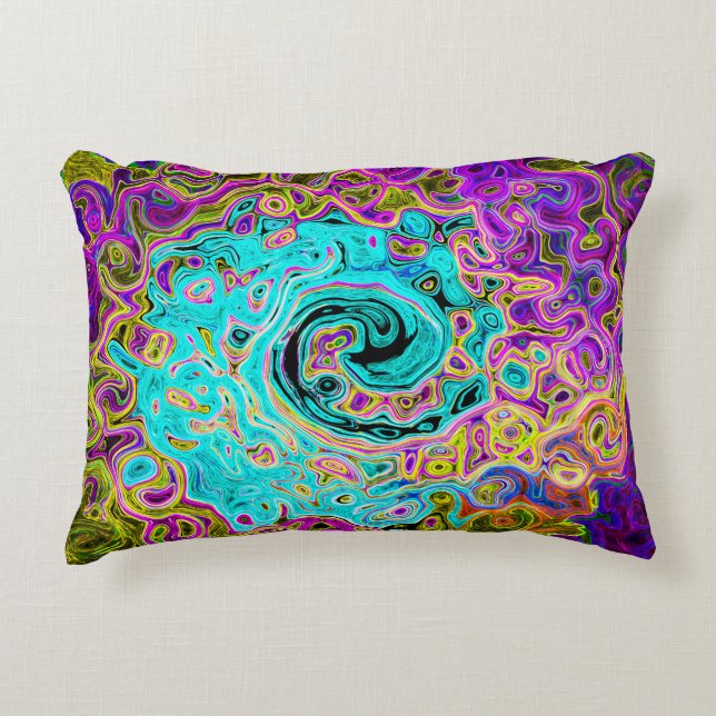 Isig Aqua Blue Groovy Abstrakt Retro Liquid Swirl Prydnadskudde (Framsidan)