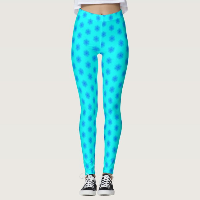 Isig Aqua och Blue Snowflake Mönster Leggings (Framsida)