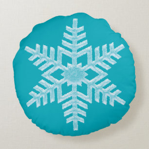 Isig Aqua Teal Fryst snöflingor Vinterjul Rund Kudde