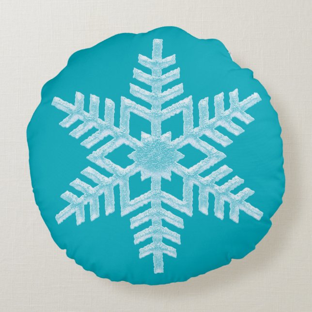 Isig Aqua Teal Fryst snöflingor Vinterjul Rund Kudde (Baksidan)