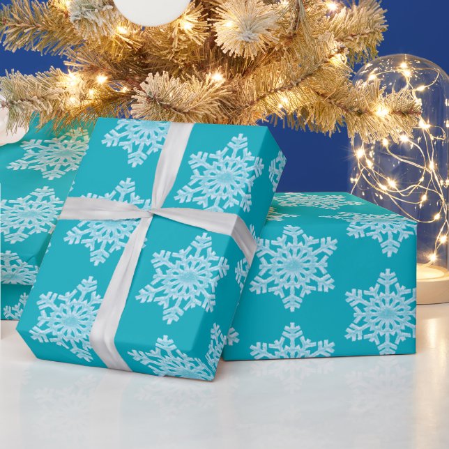 Isig Aqua Teal Fryst Vinter Snöflingor Jul W Presentpapper (Helgdagar)