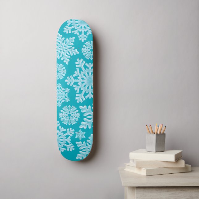 Isig Aqua Teal Fryst Vinterjul Snöflingor Mini Skateboard Bräda 18,5 Cm (Väggkonst)