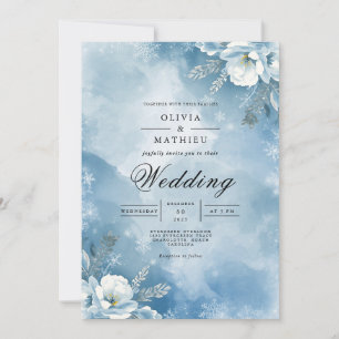 Isig Blue Blommigt Winter Wedding Inbjudningar