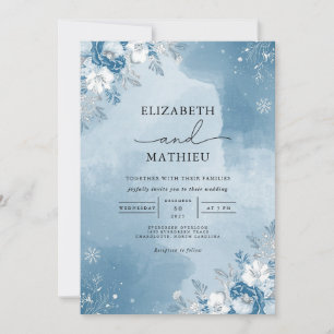 Isig Blue Blommigt Winter Wedding Inbjudningar