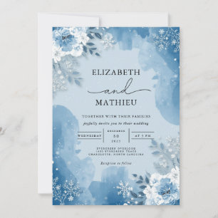 Isig Blue Frost Blommigt Winter Wedding Inbjudningar