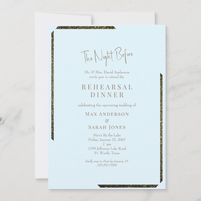 Isig Blue & Guld Dazzling natten före Inbjudningar (Framsida)