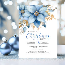 Isig Blue Guld Poinsettia Flower CHRISTMAS Party Inbjudningar