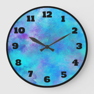 Isig Blue och Lila Watercolor Abstract Design Stor Klocka