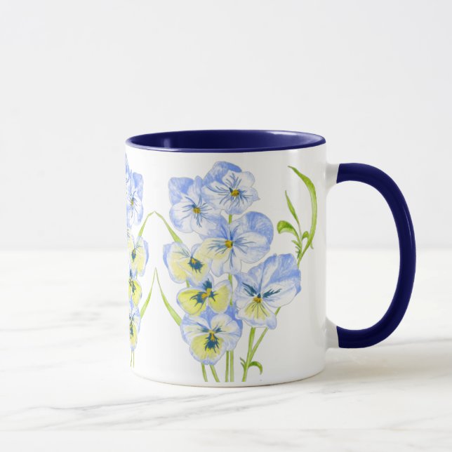 Isig Blue Pansies på en Combo Mugg (Höger)