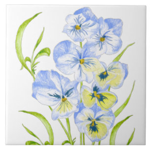 Isig Blue Pansies på en keramisk platta Kakelplatta