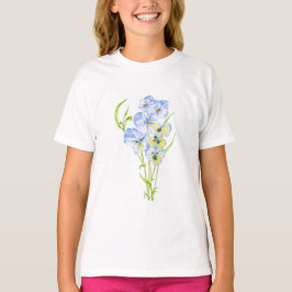 Isig Blue Pansies på ett T-Shirt
