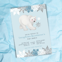 Isig Blue Polar Bear Baby Shower Inbjudningar
