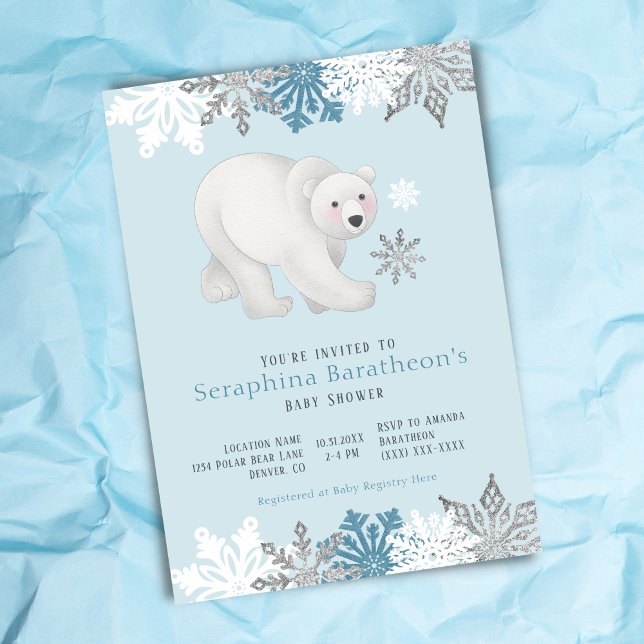 Isig Blue Polar Bear Baby Shower Inbjudningar (Skapare uppladdad)