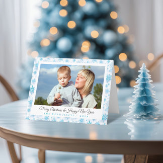 Isig Blue Snöflingor julfoto Helgkort