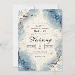 Isig Blue Snöflingor Winter Wedding Inbjudningar